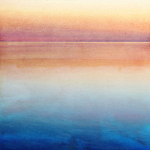 "Orange and Blue Abstract Landscape" features a modern, minimalist design with soft gradients of warm and cool tones, creating a serene and soothing ambiance in a square composition.