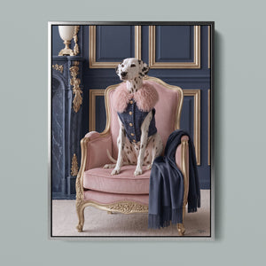 La Belle Dalmatienne framed canvas in a silver frame, front view