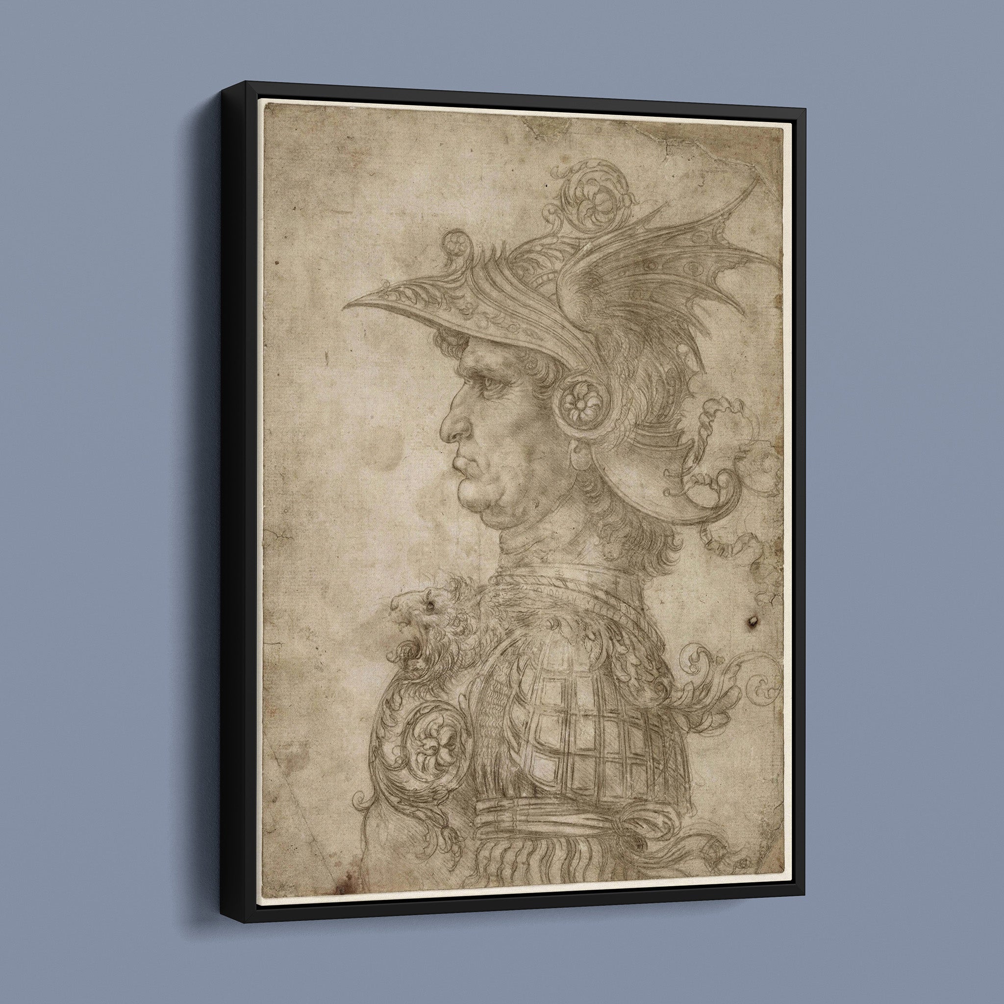 Bust of a warrior in profile a silverpoint drawing