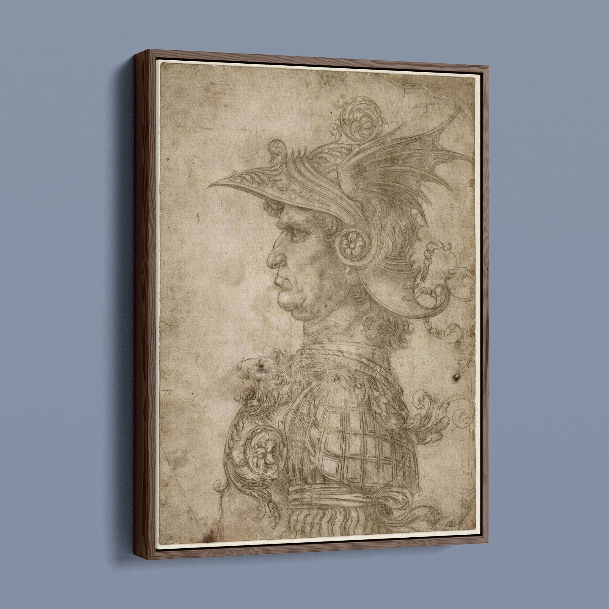 Bust of a warrior in profile a silverpoint drawing
