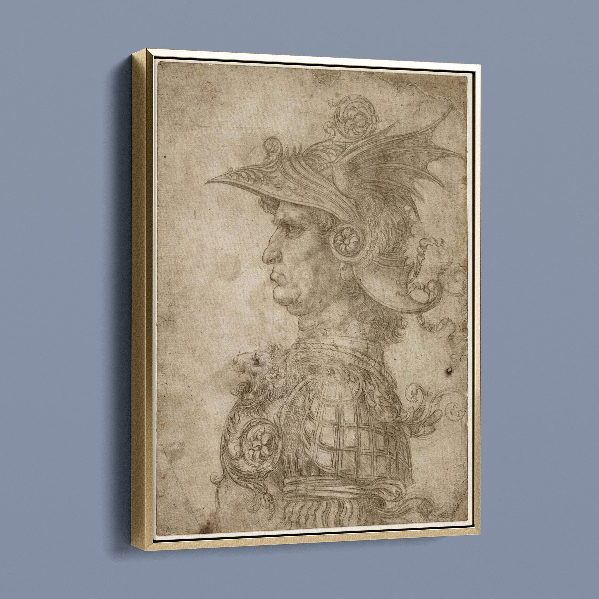 Bust of a warrior in profile a silverpoint drawing