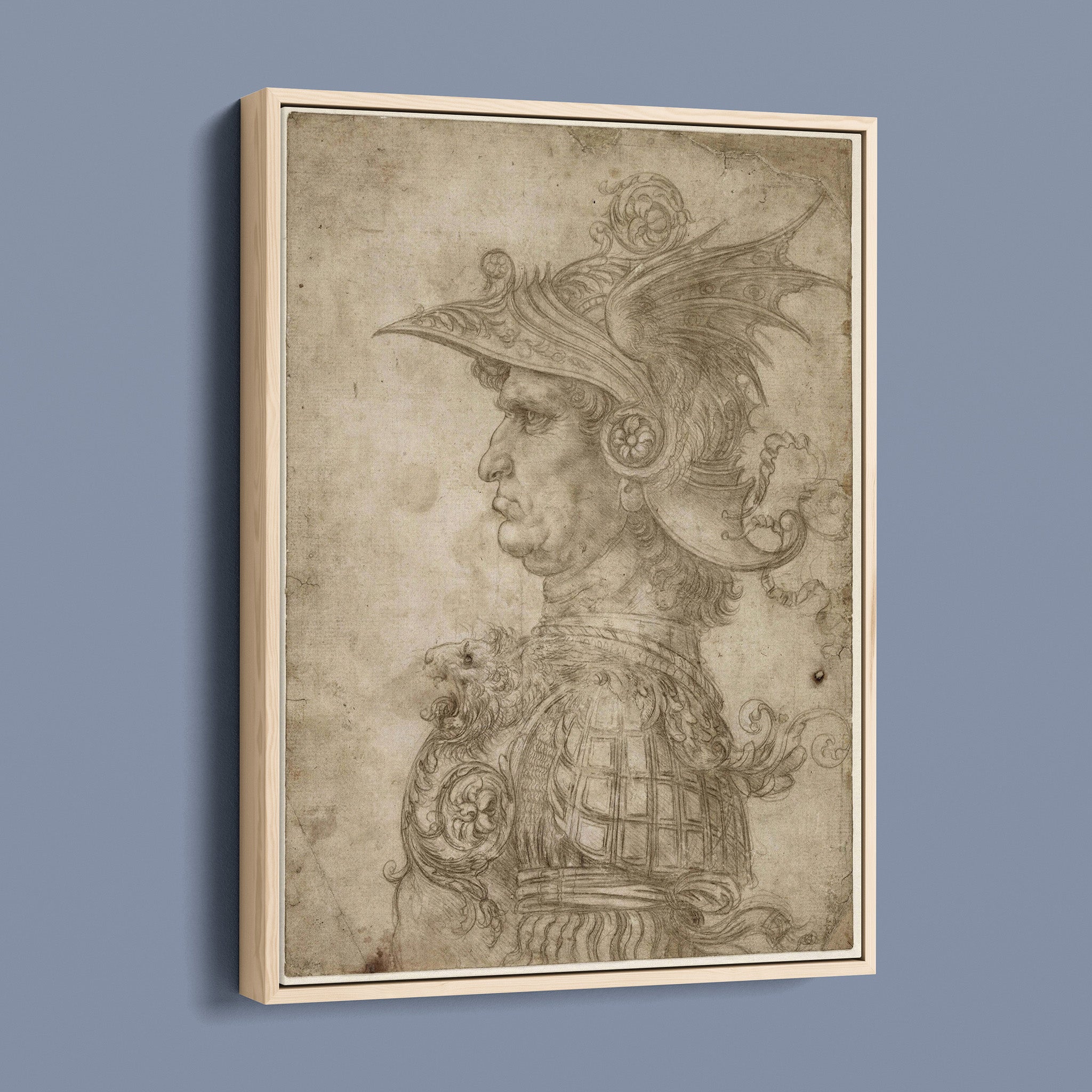 Bust of a warrior in profile a silverpoint drawing