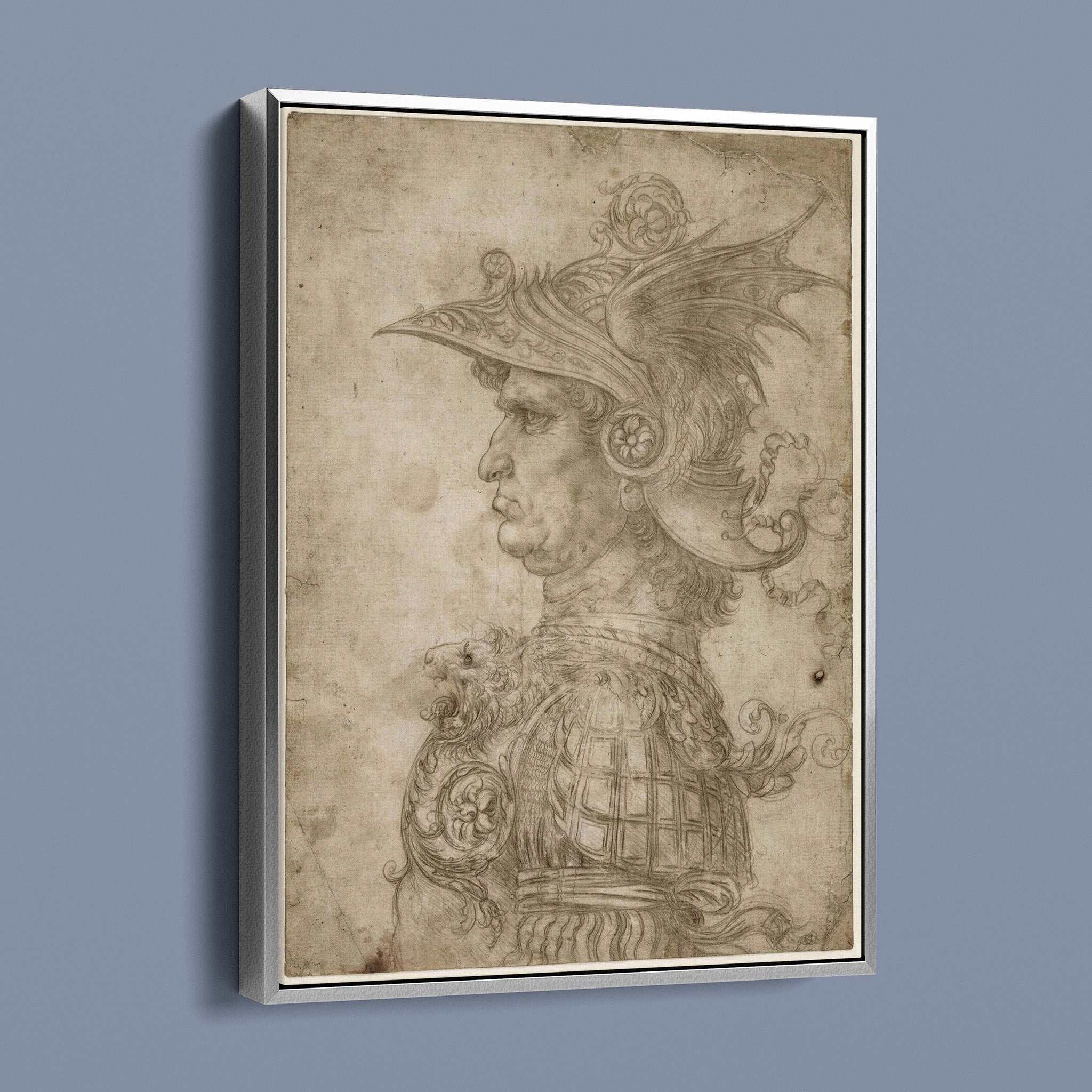 Bust of a warrior in profile a silverpoint drawing