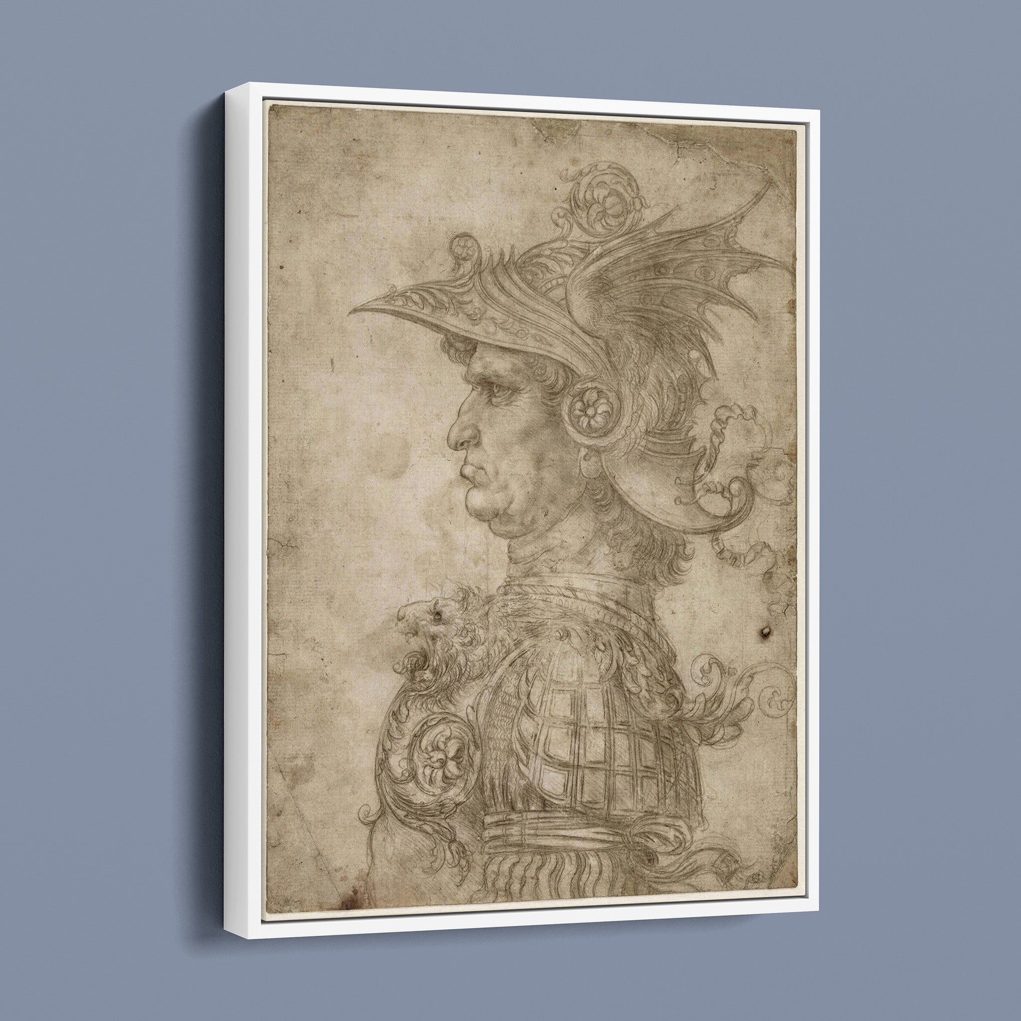 Bust of a warrior in profile a silverpoint drawing