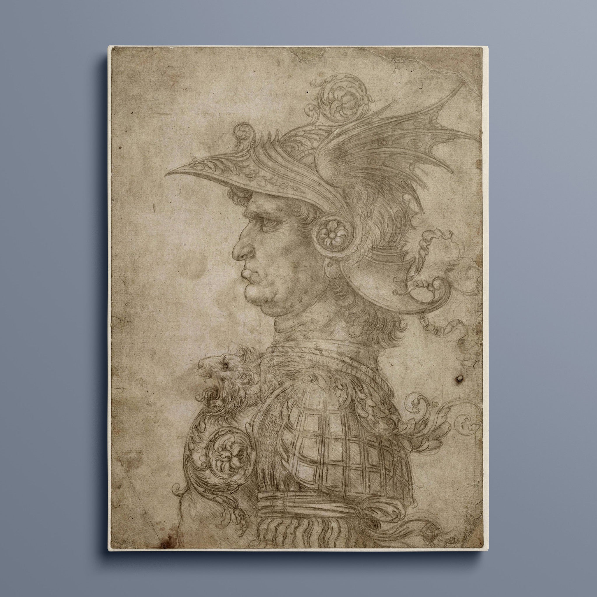 Bust of a warrior in profile a silverpoint drawing