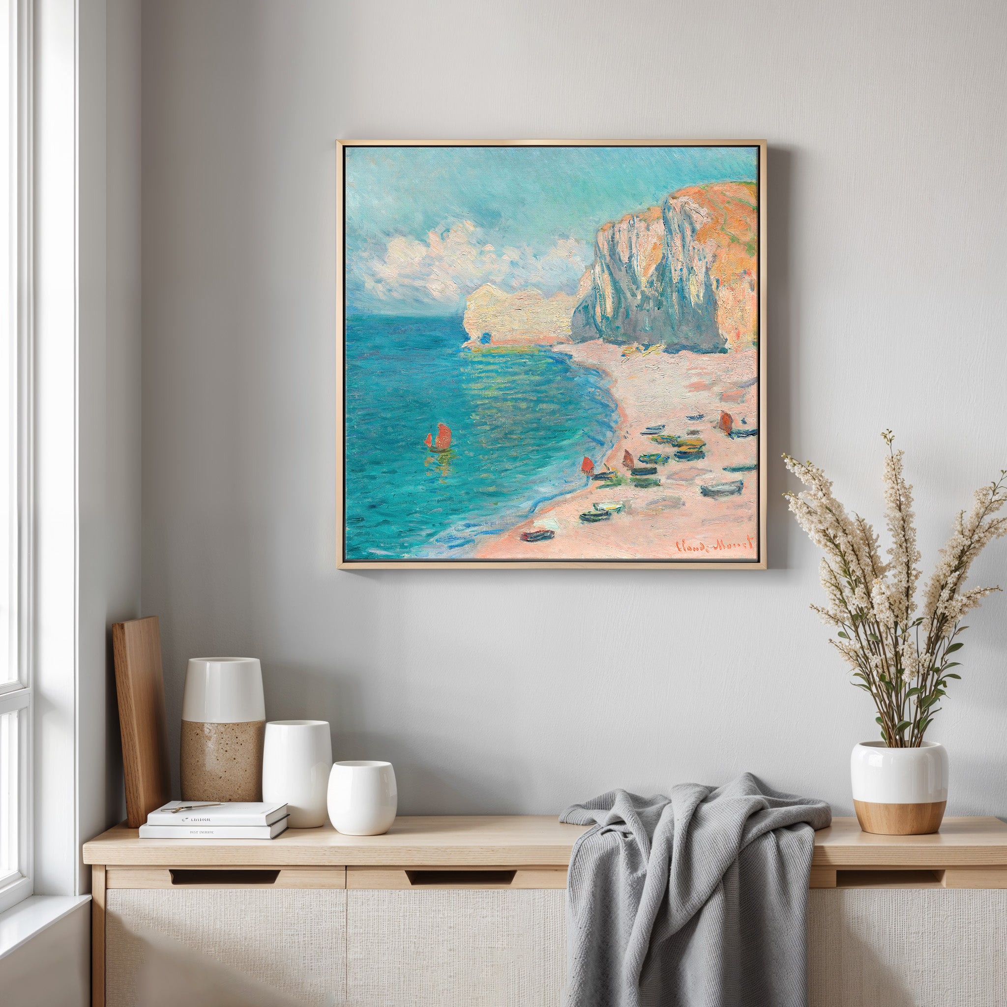 Étretat The Beach and the Falaise d’Amont, 1885 by Claude Monet