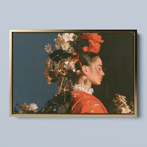 Two Natures framed canvas in a gold frame, front view