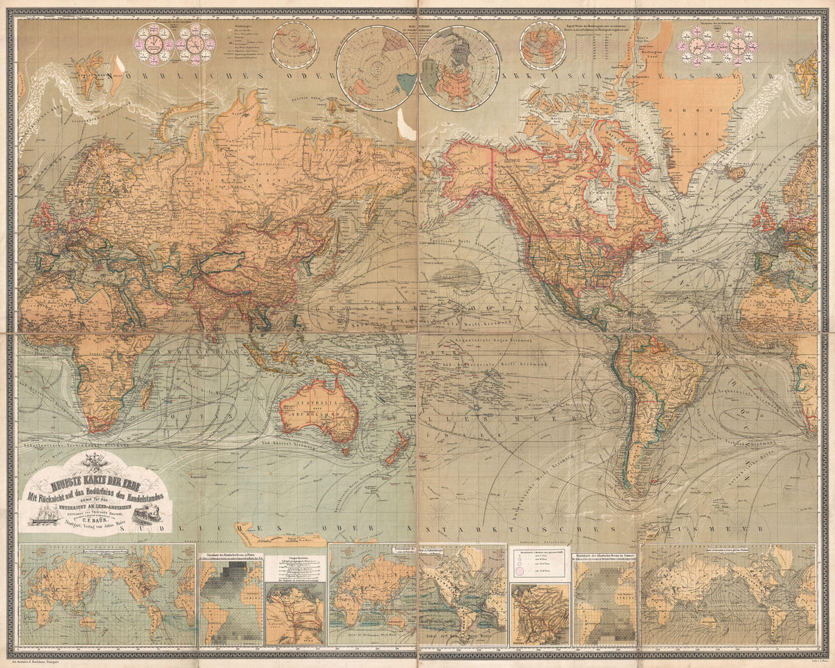 Neueste Karte der Erde: Antique World Map, fine art print