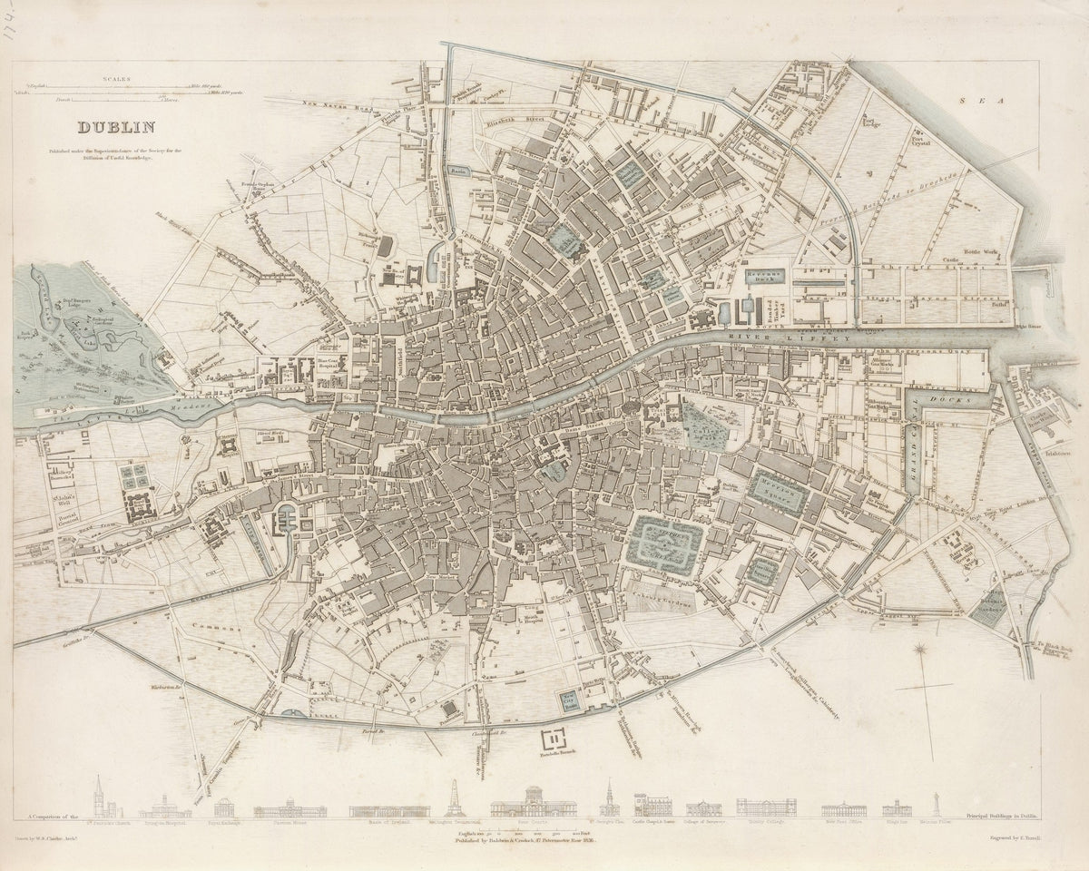 Dublin Antique City Map 1836 by Baldwin & Cradock, fine art print