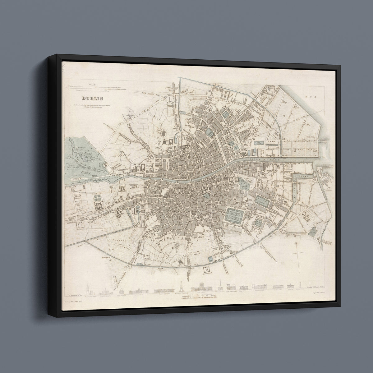 Dublin Antique City Map 1836