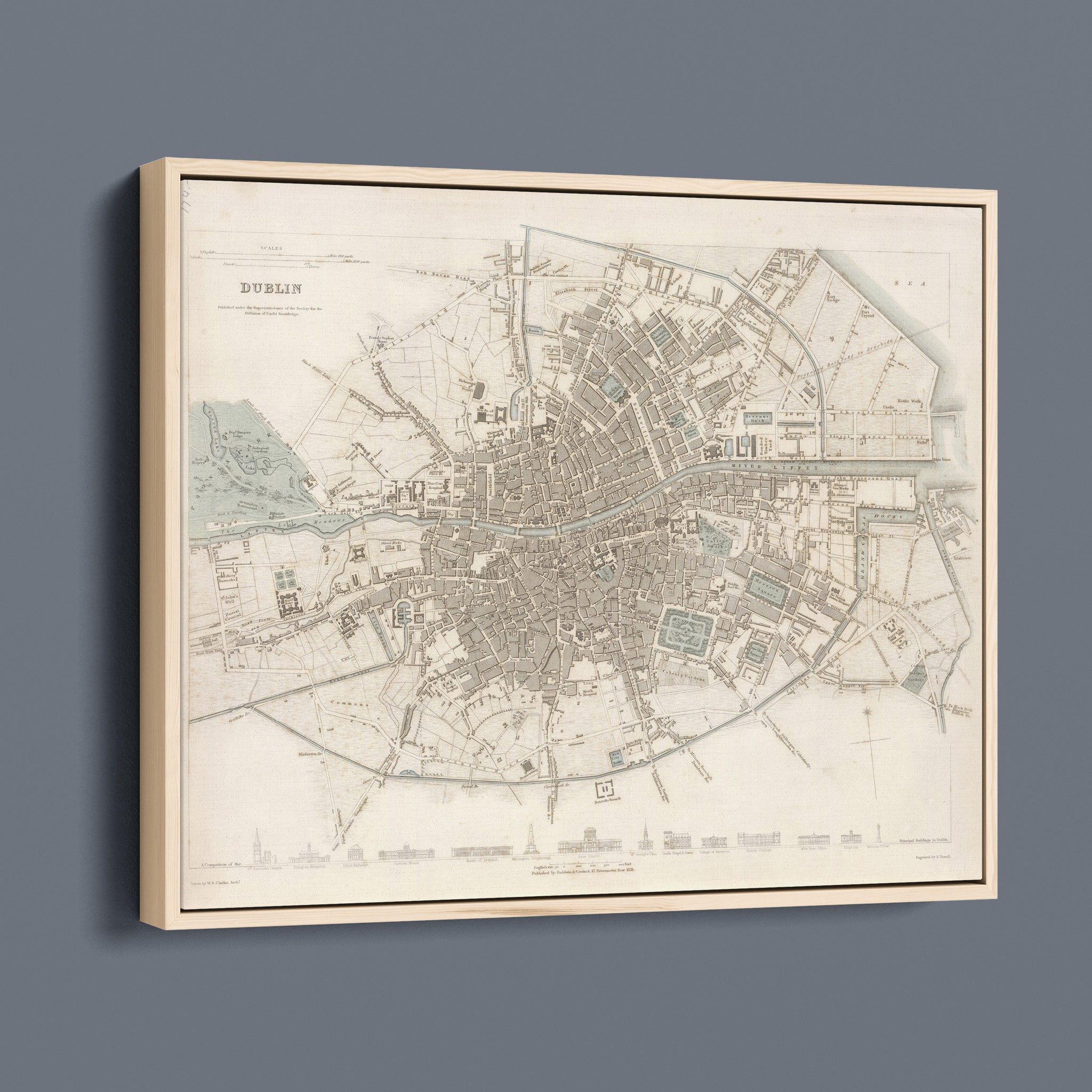 Dublin Antique City Map 1836