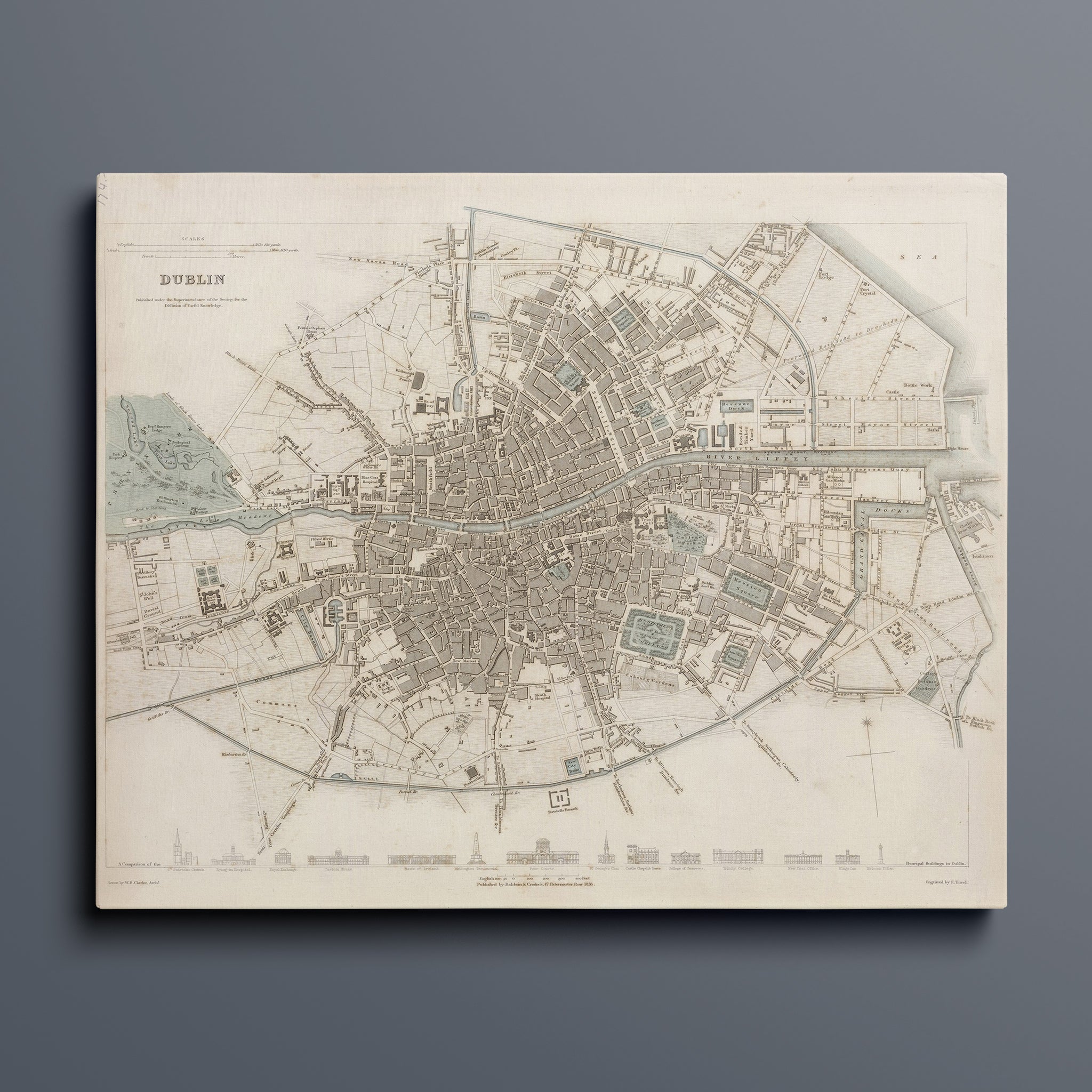 Dublin Antique City Map 1836