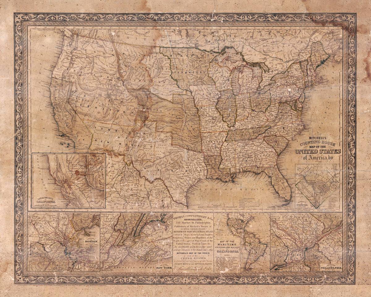 Mitchell's Counting House Map of the United States by Thomas Cowperthwait & Co., fine art print