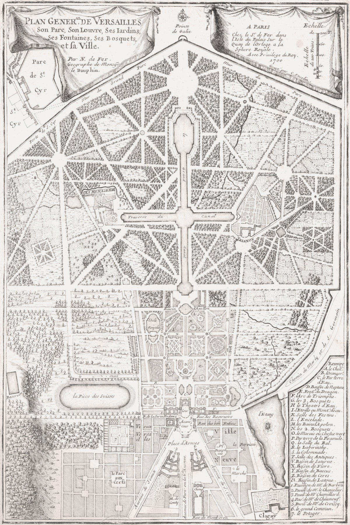 Plan General de Versailles 1700 by Nicolas de Fer, fine art print