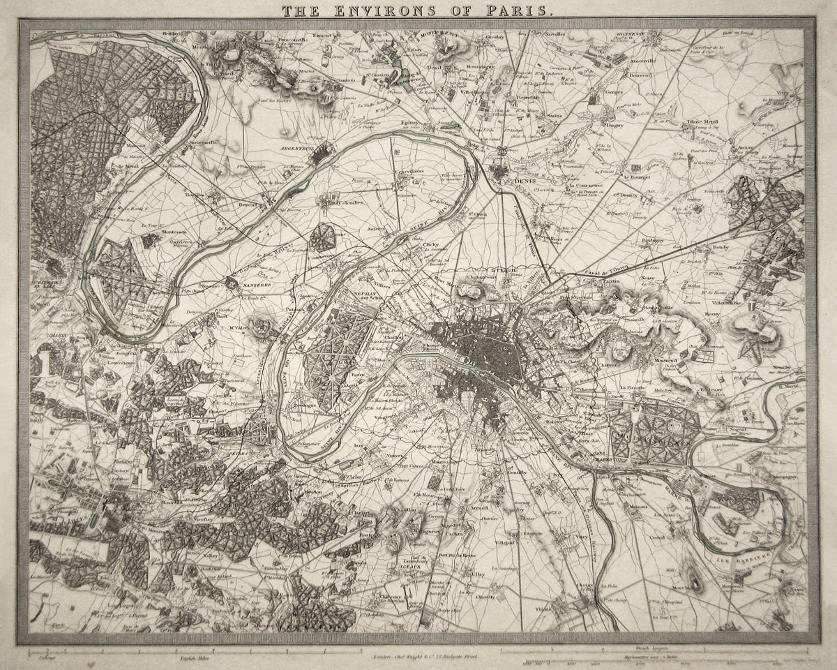 The Environs of Paris - Vintage Map of Paris by London's Cheff Knight & Co., fine art print