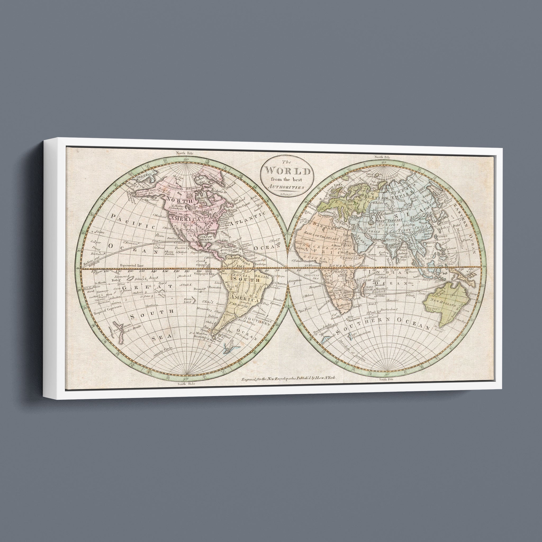 Antique Double Hemisphere World Map