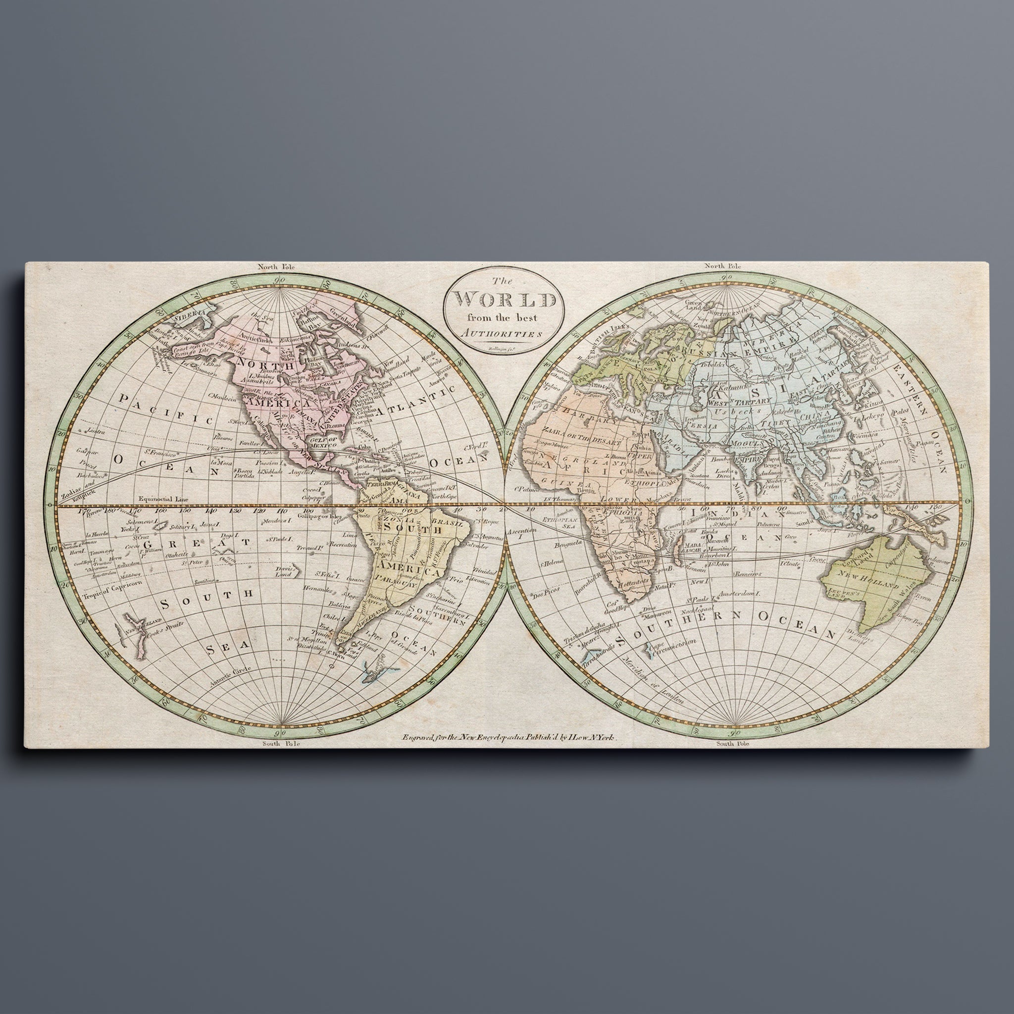 Antique Double Hemisphere World Map