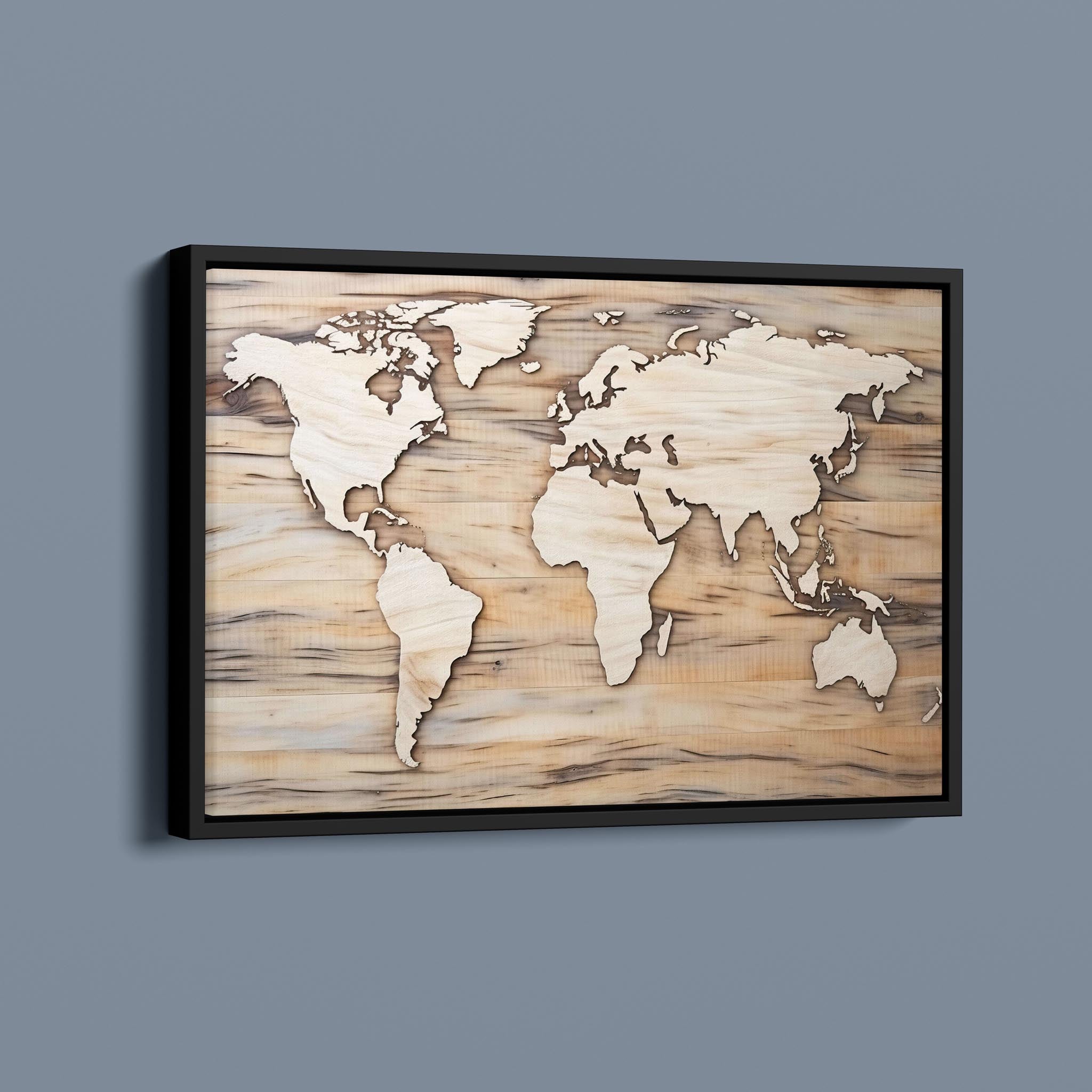 World Map - Continents in Wood