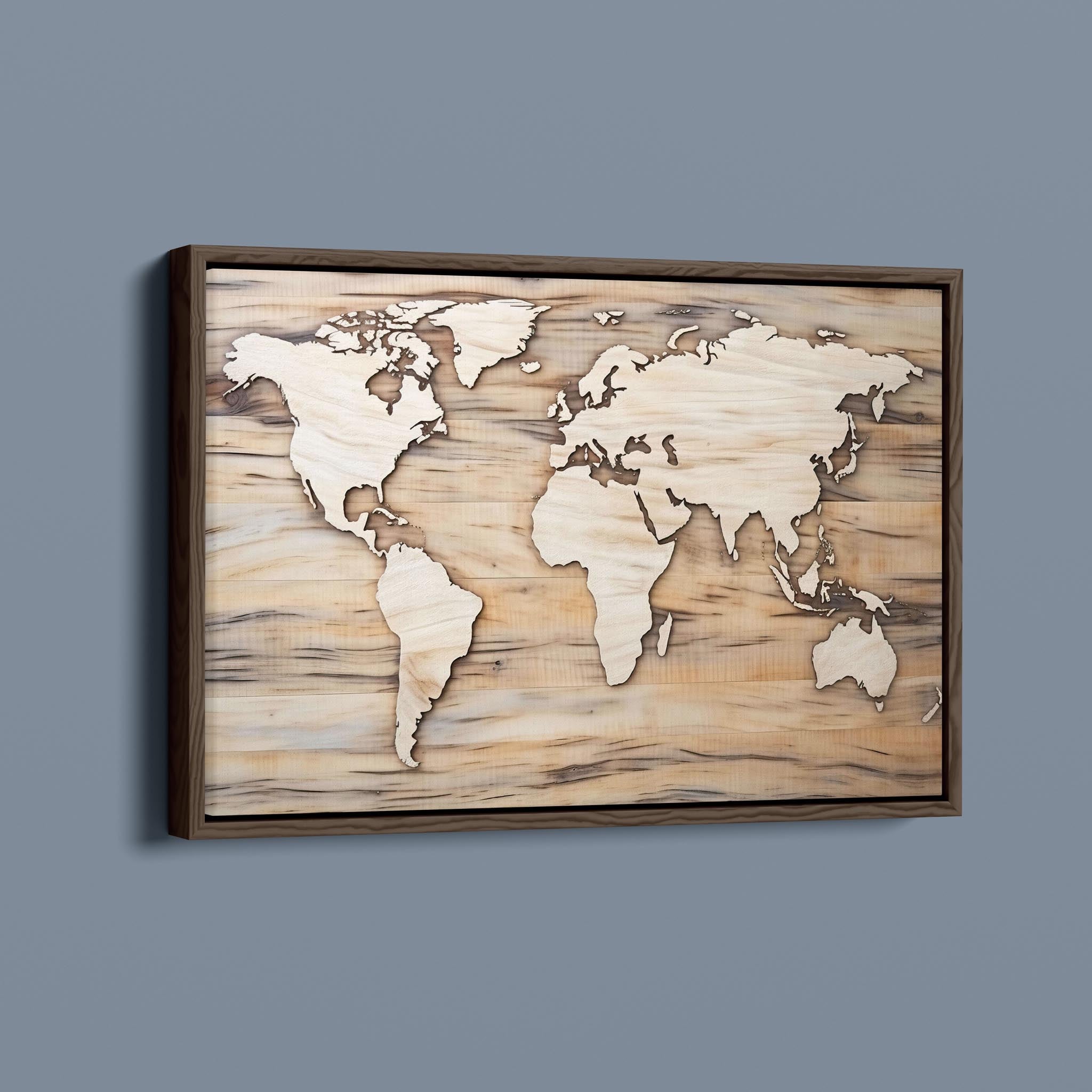 World Map - Continents in Wood