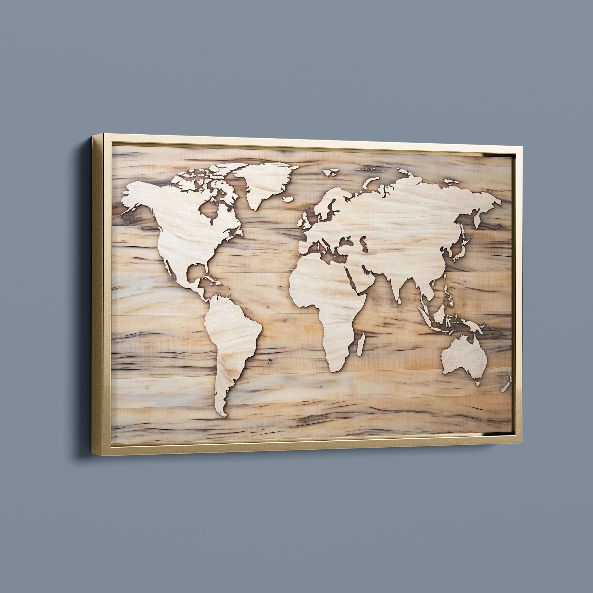 World Map - Continents in Wood
