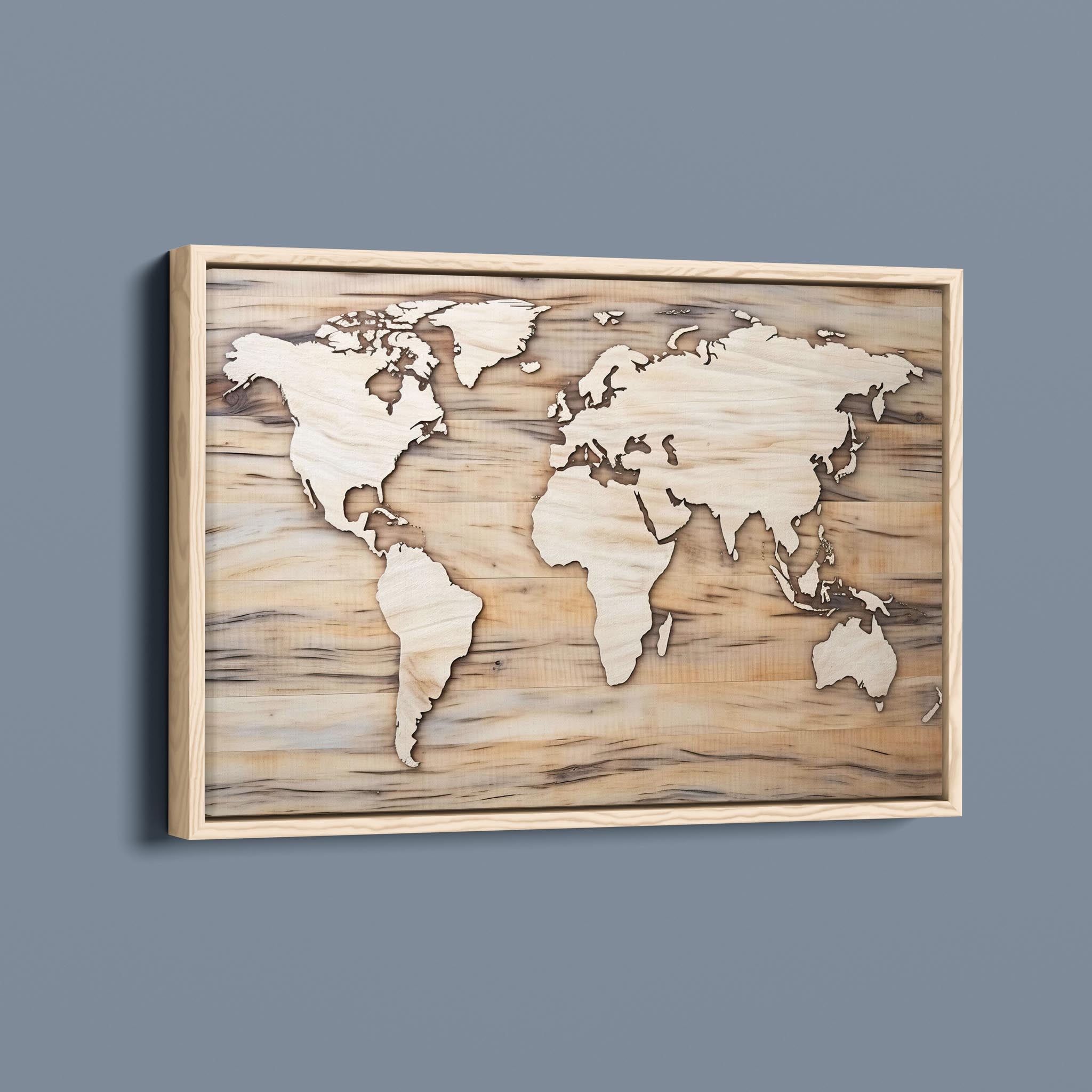 World Map - Continents in Wood