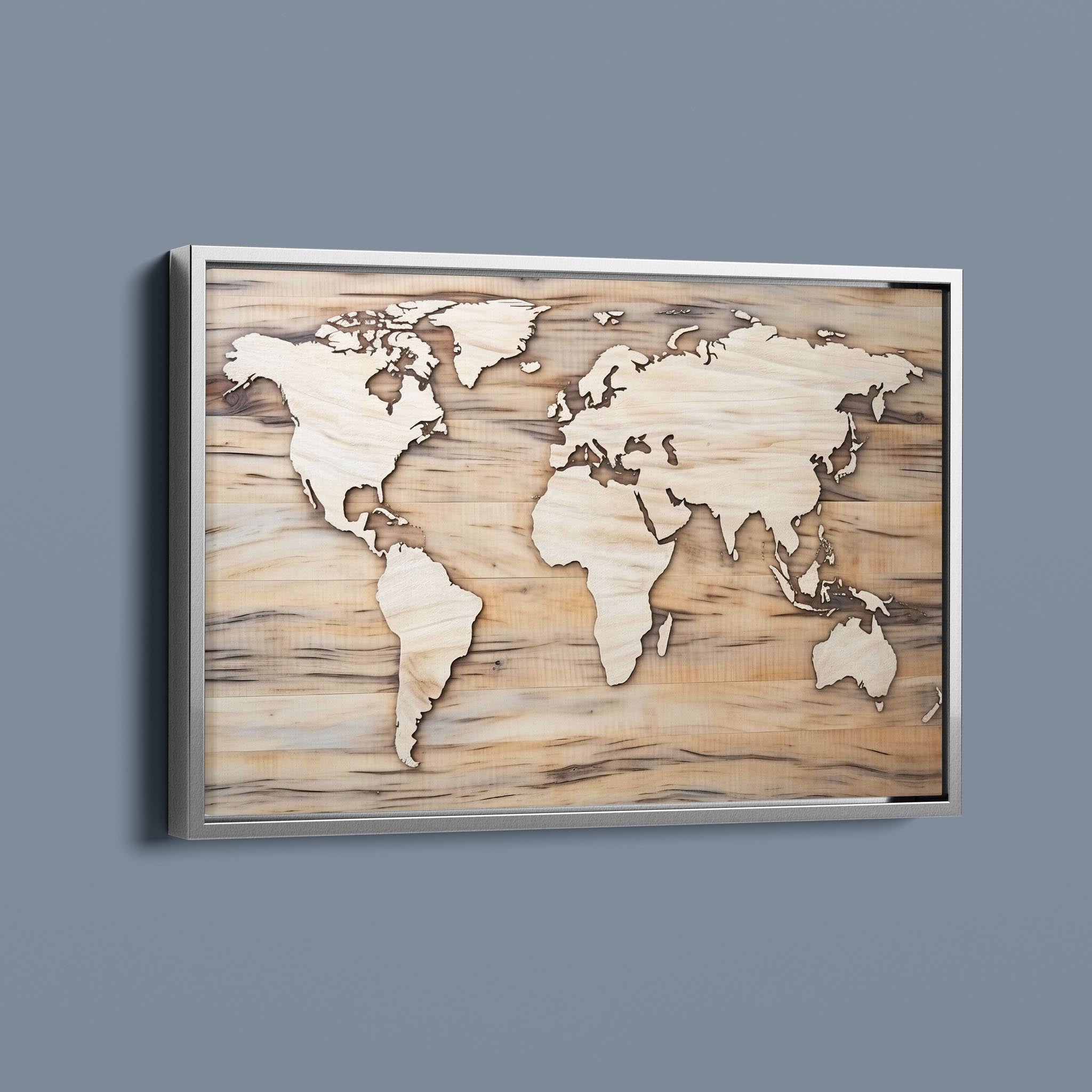 World Map - Continents in Wood