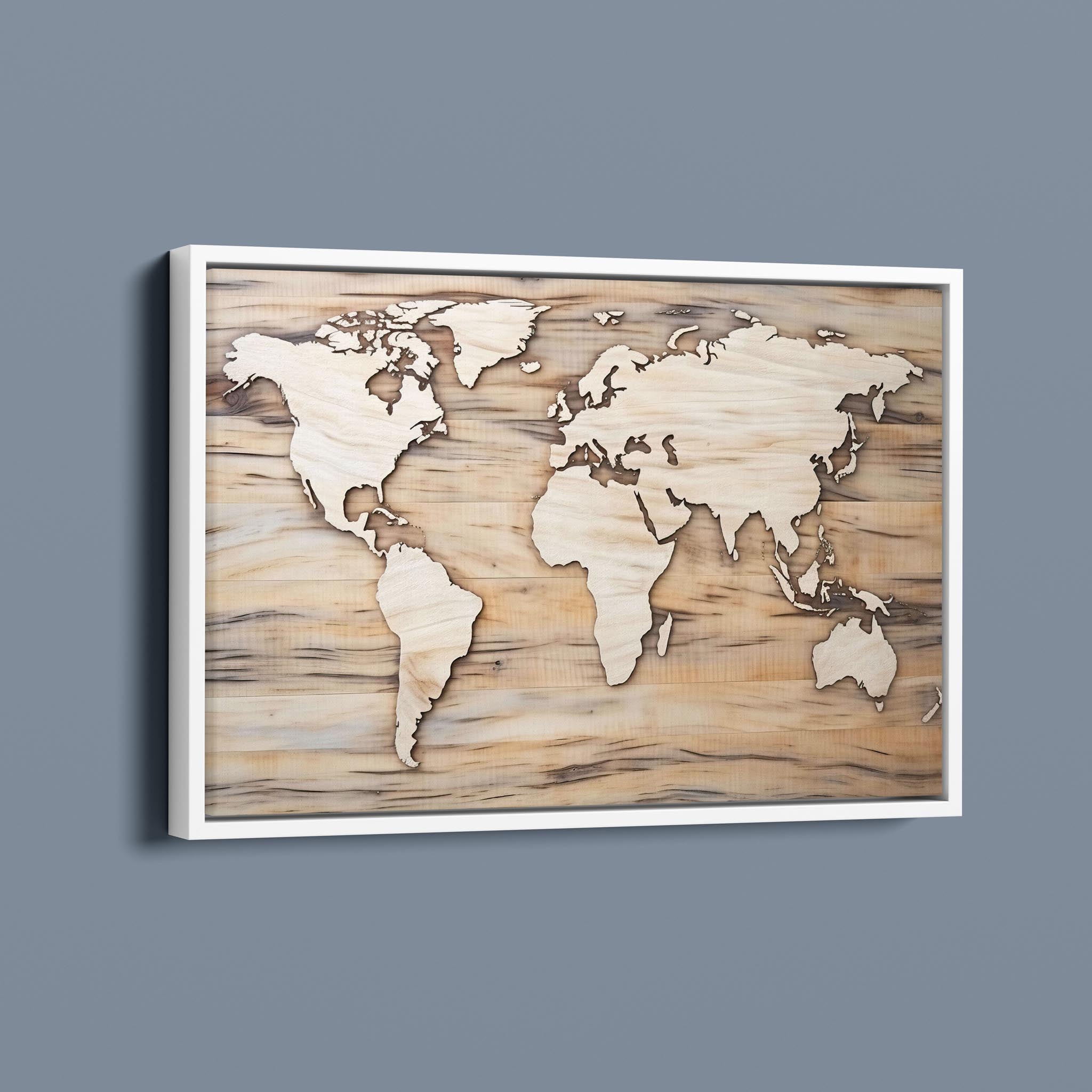 World Map - Continents in Wood