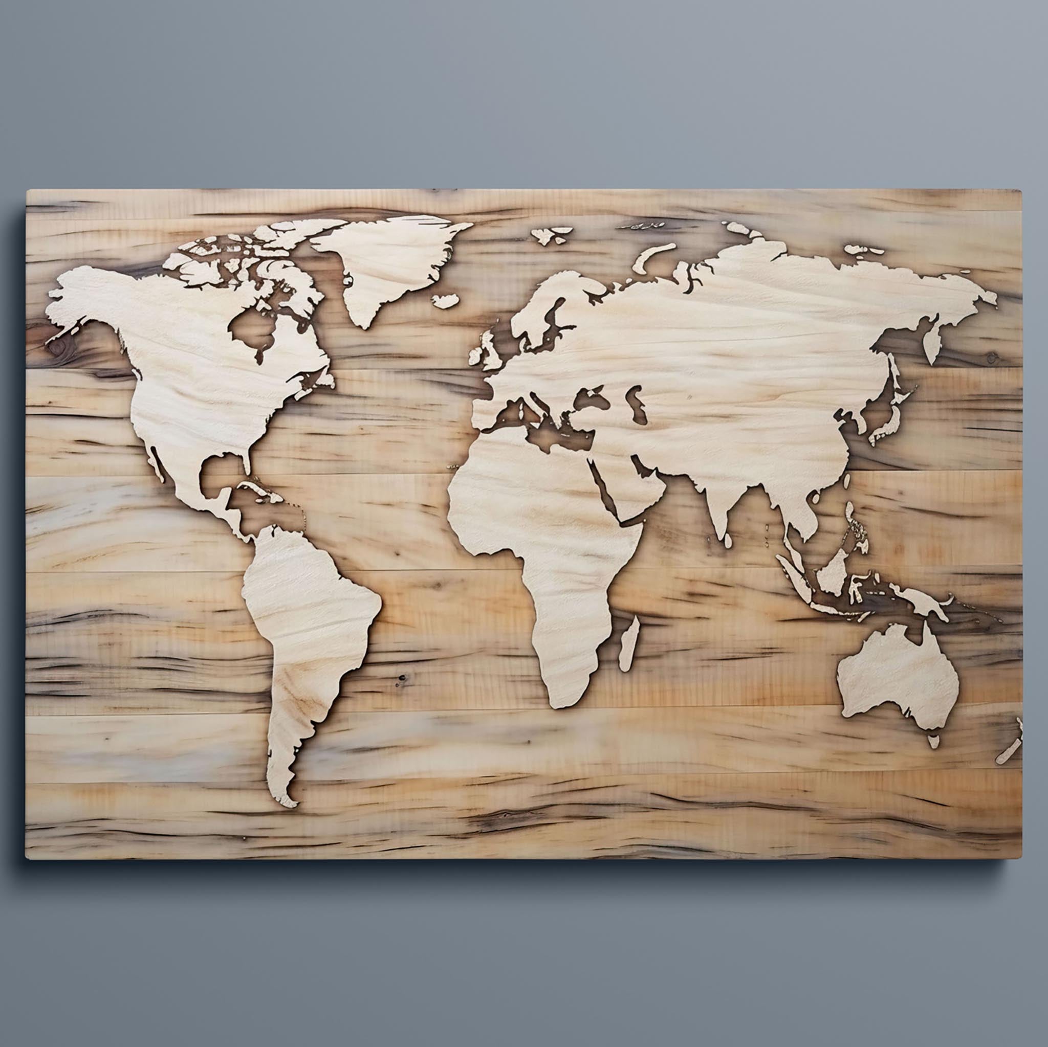 World Map - Continents in Wood