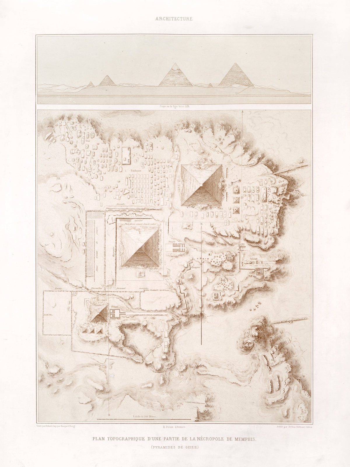 Antique Map of the Pyramids of Giza by New York Public Library, fine art print
