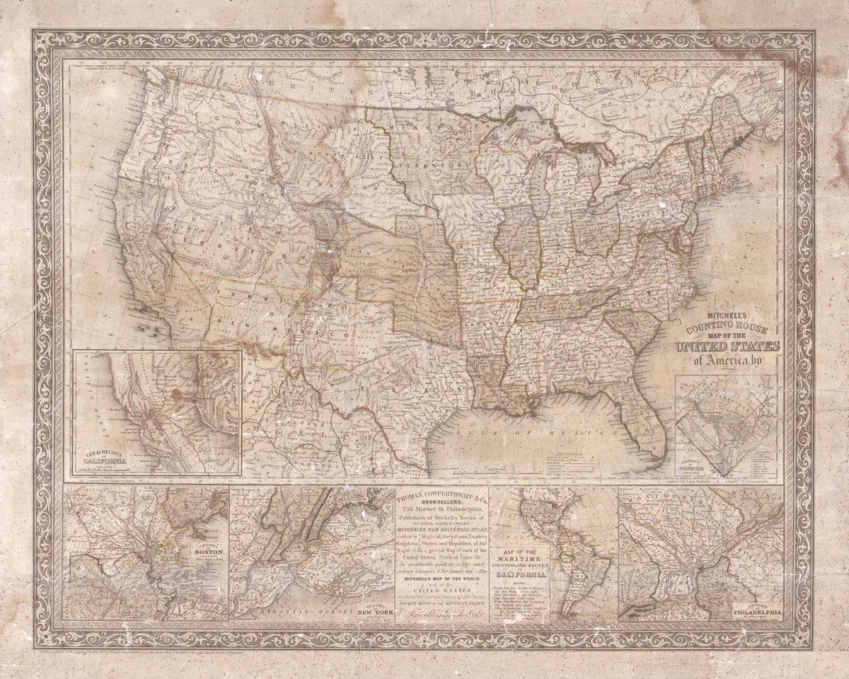 Mitchell's Antique United States Map (Lighter Beige Version) by Thomas Cowperthwait & Co., fine art print