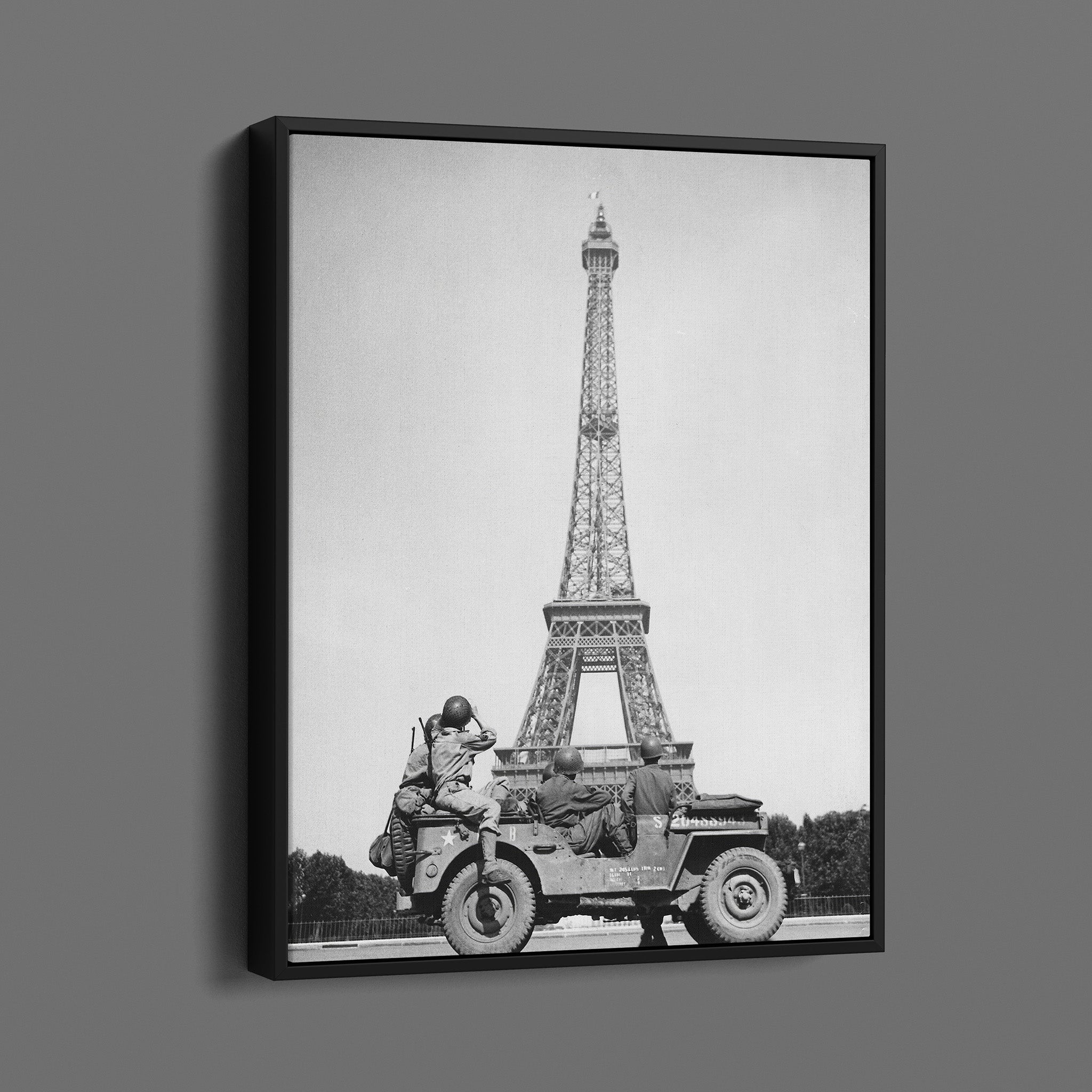 American soldiers watch as the Tricolor flies from the Eiffel Tower again, WWII Europe France