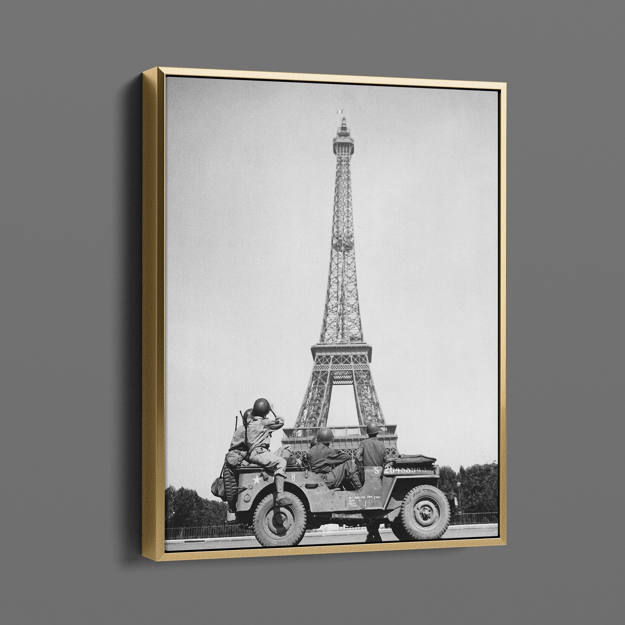 American soldiers watch as the Tricolor flies from the Eiffel Tower again, WWII Europe France