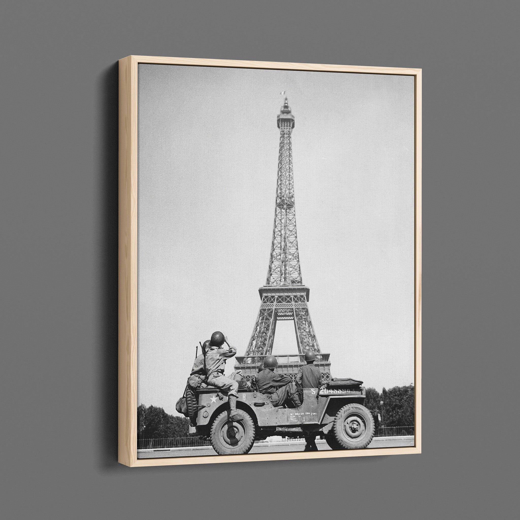 American soldiers watch as the Tricolor flies from the Eiffel Tower again, WWII Europe France