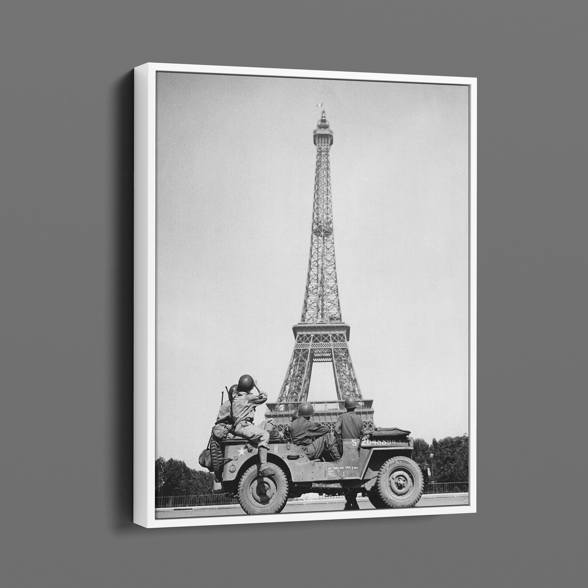 American soldiers watch as the Tricolor flies from the Eiffel Tower again, WWII Europe France