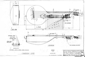Detailed patent illustration of the Swedish lute, featuring schematic views that highlight its intricate design and traditional craftsmanship.
