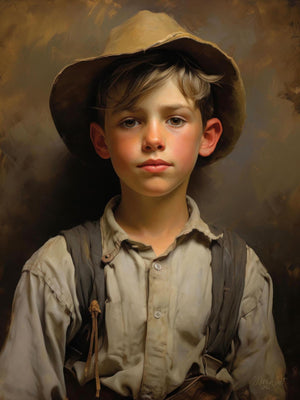 Young boy in vintage cowboy attire, highlighting the charm of Western fashion and childhood innocence.