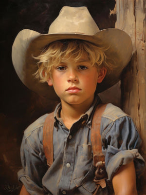 Young boy in vintage cowboy outfit, capturing the nostalgic and classic charm of Western fashion and childhood.