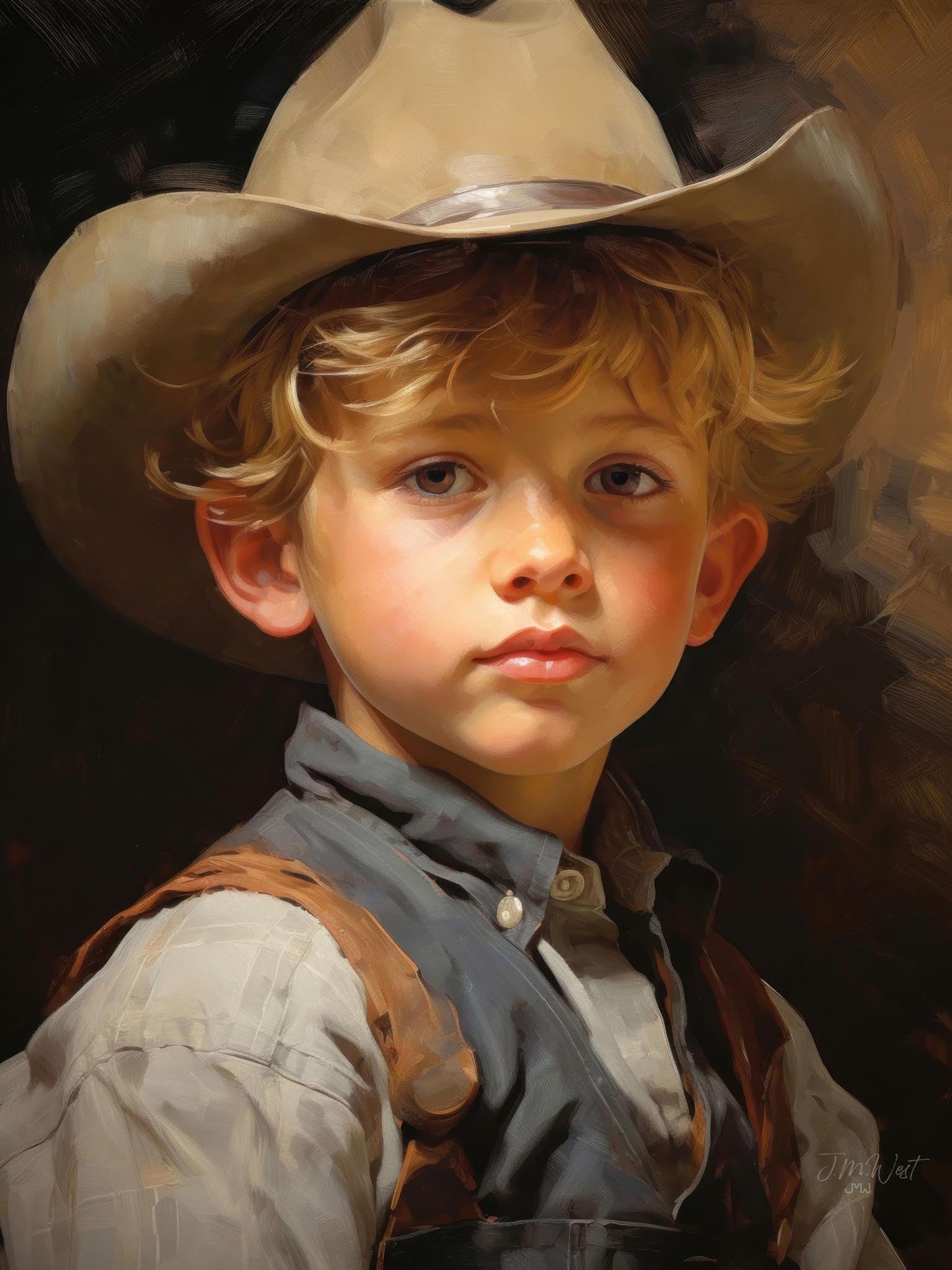 Young boy in vintage cowboy outfit, evoking the charm and nostalgia of Western fashion and childhood dreams.