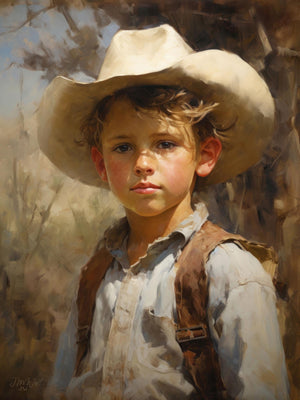 Young boy in vintage cowboy outfit, capturing the nostalgic and charming essence of Western fashion and childhood.
