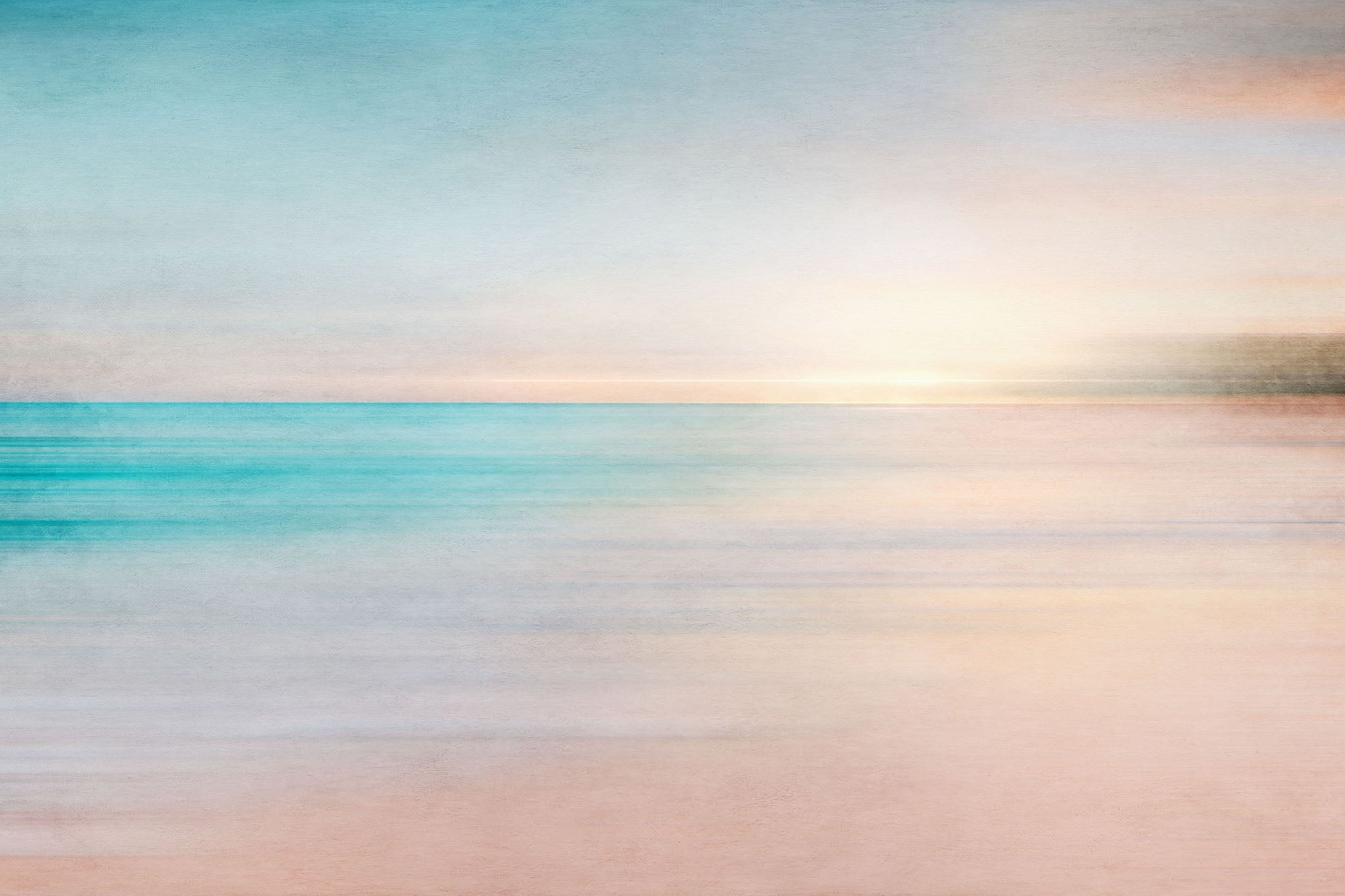 Abstract seascape with pastel tones, blending blues, beiges, and yellows in a soothing horizon.