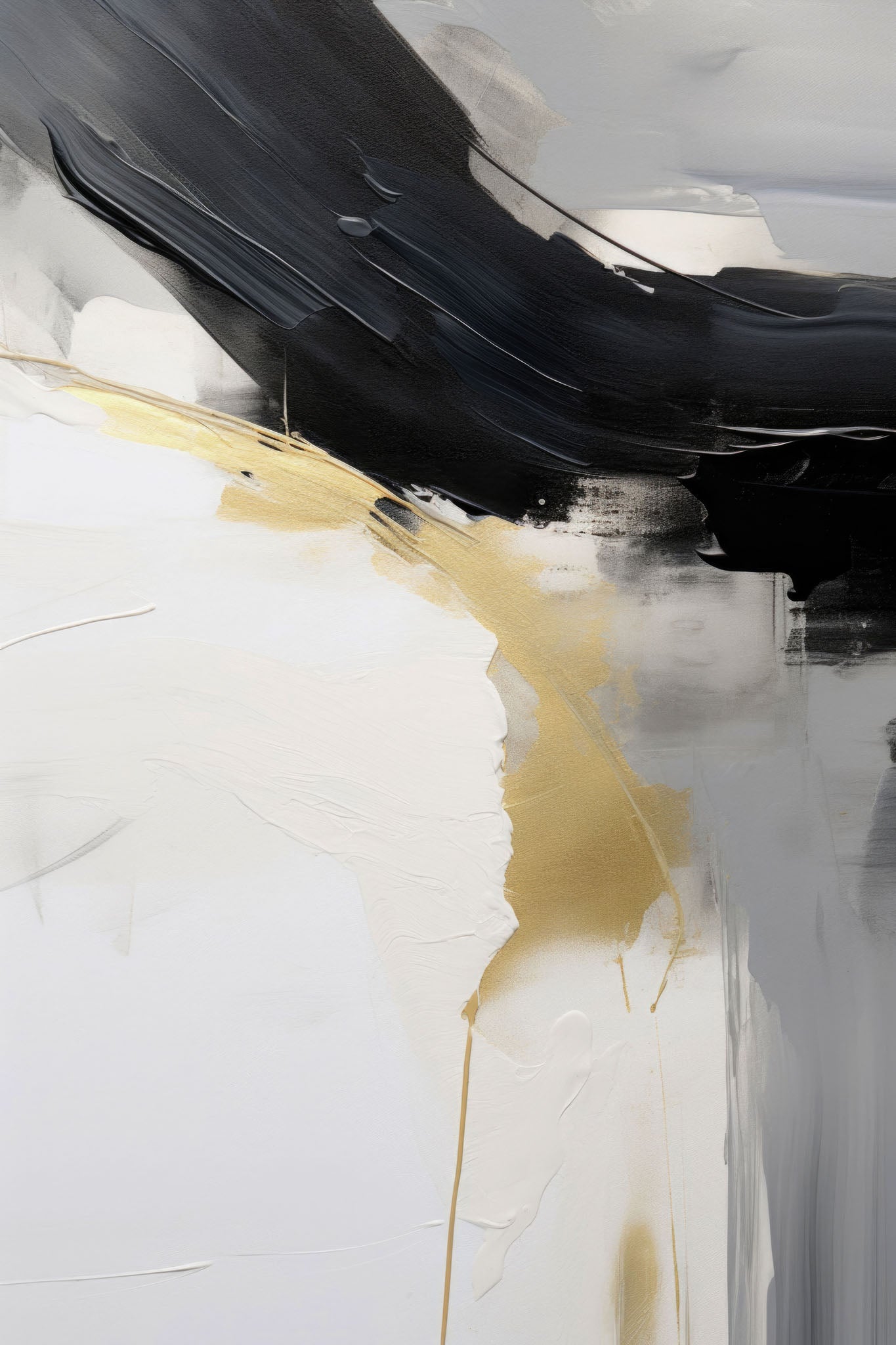 Monochrome abstract art with fluid, dynamic motion in shades of black, white, gray, and soft yellow.