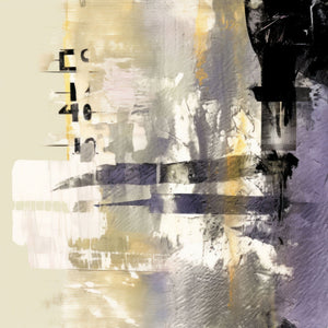 Typo - 2040 abstract modern art with textured brushstrokes in black, gold, gray, and beige, featuring numerical elements and creative design.