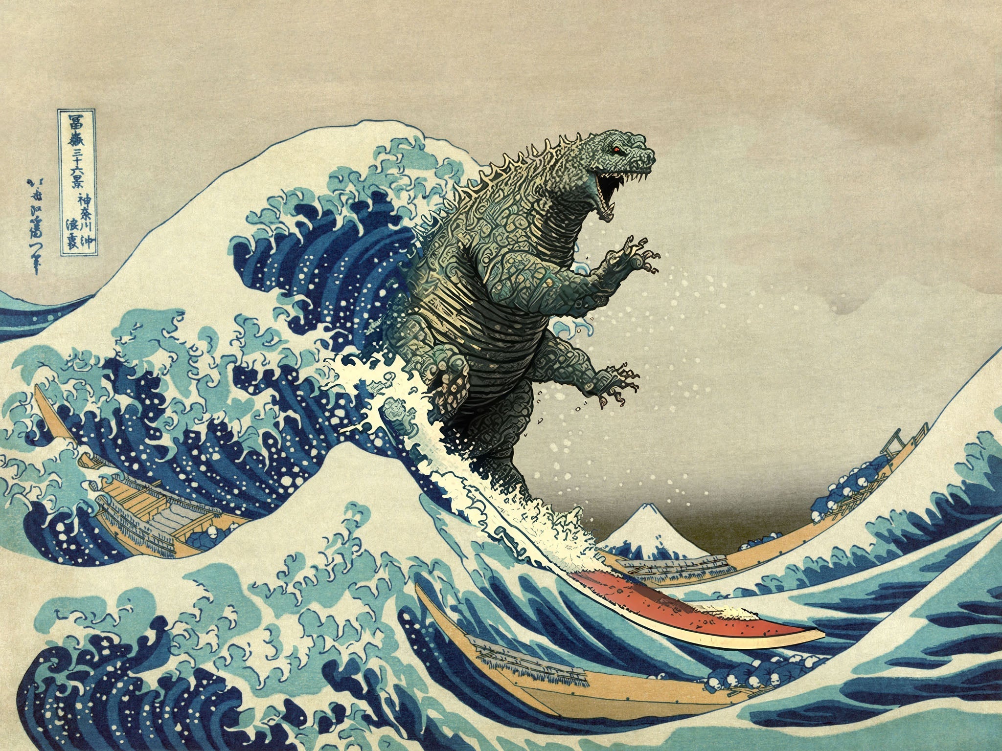 Godzilla Rides the Great Wave