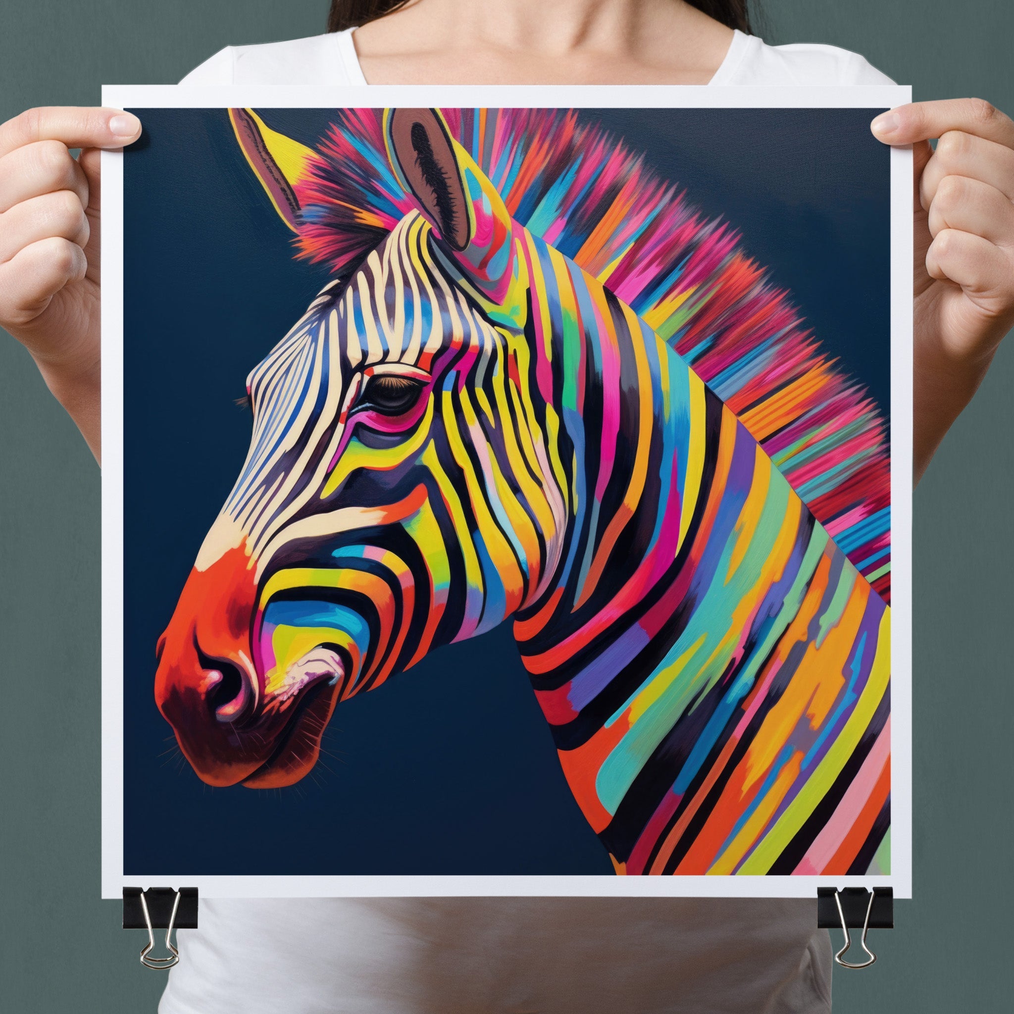 Technicolor Zebra II | Vibrant Multicolored Zebra Portrait – ROYAL
