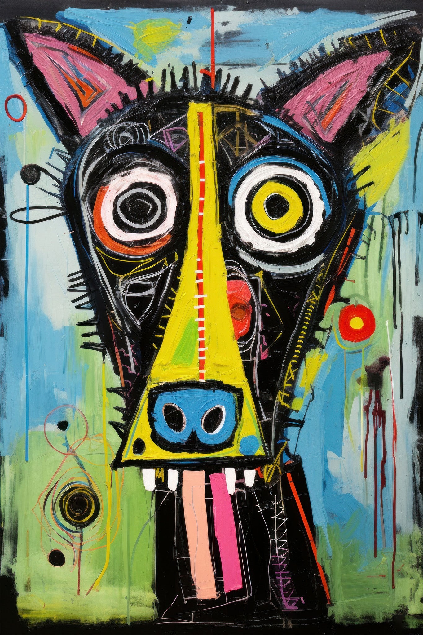 A vivid, abstract representation of discomfort and thirst, blending contemporary graffiti with whimsical elements.