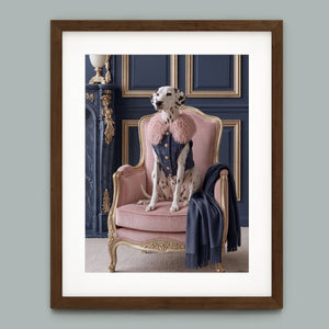 La Belle Dalmatienne framed fine art paper print in a dark walnut frame