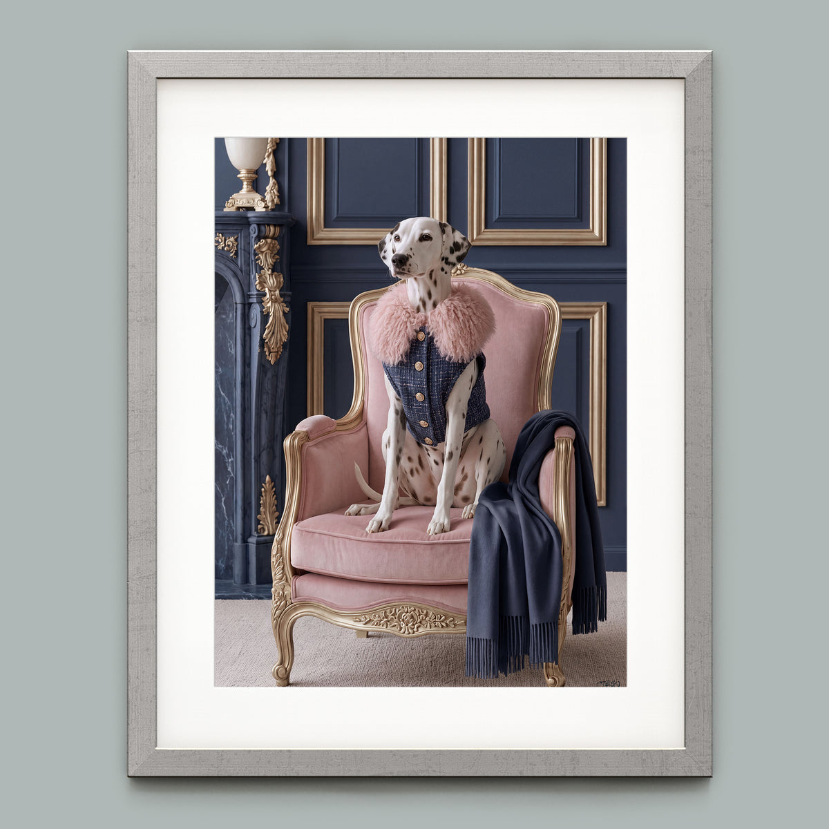 La Belle Dalmatienne framed fine art paper print in a silver frame