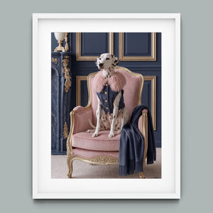 La Belle Dalmatienne framed fine art paper print in a white frame