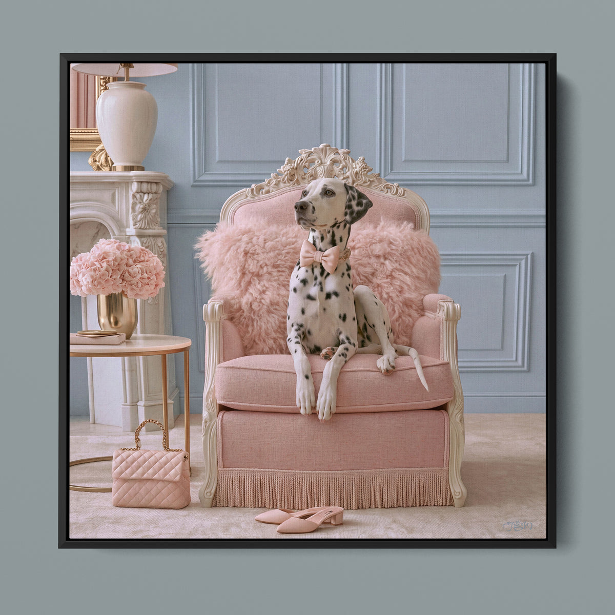 Dutchess framed canvas in a black frame, front view