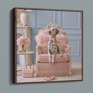 Dutchess framed canvas in a dark walnut frame, angled view